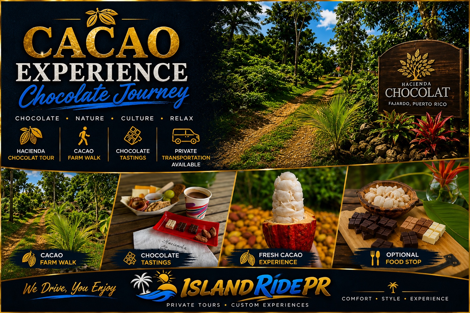 Cacao Experience Hacienda Chocolat Fajardo private transportation